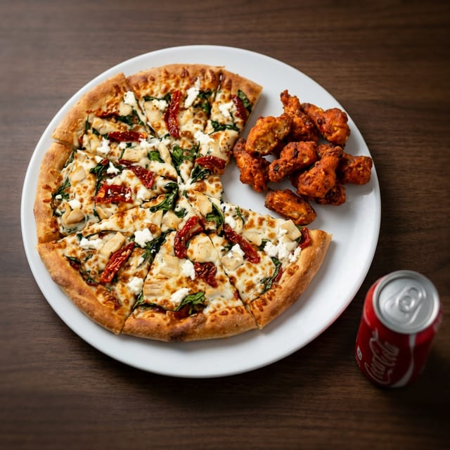 Pizza, Wings & Soda Combo.