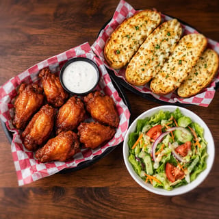Wings, Garlic Cheese Bread & Salad Combo